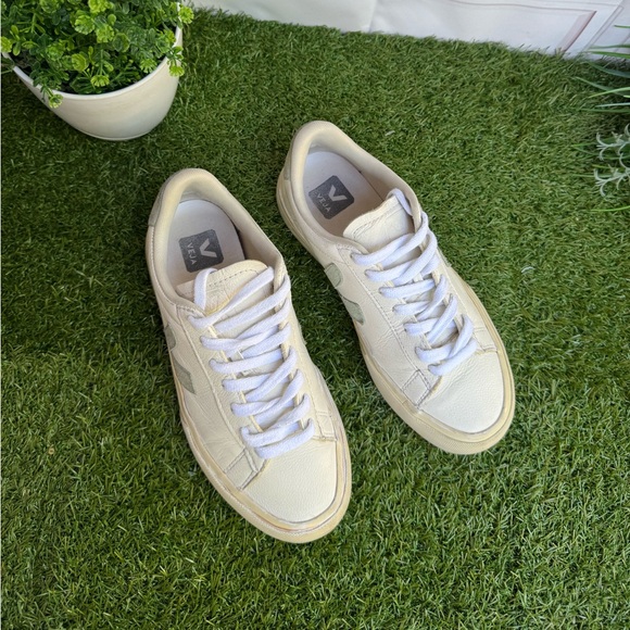 VEJA Campo Chromefree Leather low top sneakers Extra White / matcha size 6 women - Picture 13 of 16